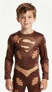 Boy Superhero Costume Of Rich Chocolate Brown With A Pattern
