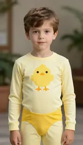 Boy Superhero In A Form Fitting Suit Of Pale Butter Yellow