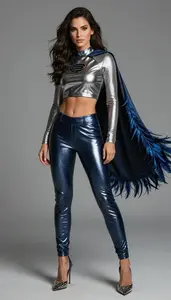 Female Superhero Athletic Woman Sports Top In Titanium Mesh