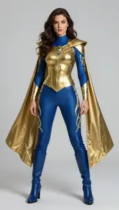Female Superhero Woman In Brass Fitted Athletic Top