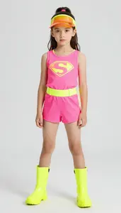 Girl Superhero Bright Sporty Costume With A Retro 80s Surf