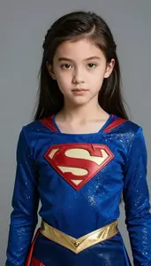 Girl Superhero Deep Royal Blue Costume With Golden Flecks