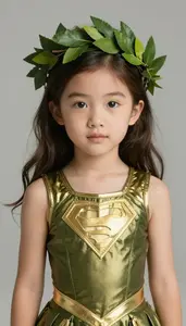 Girl Superhero Olive And Gold Suit Leaf Crown Band