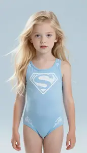 Girl Superhero Soft Sky Blue Bodysuit White Delicate
