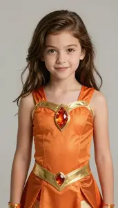 Girl Superhero Warm Golden Orange Costume With A Fiery Topaz