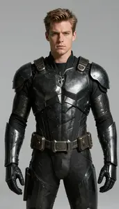 Male Superhero Blackened Steel Armor Brutal And Functional