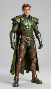 Male Superhero Emerald And Bronze Exo Armor With Vine Carved