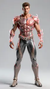 Male Superhero Muscular Male Warrior In Onyx And Coral Semi