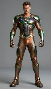 Male Superhero Muscular Male Warrior In Copper And Emerald