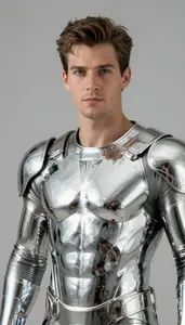 Male Superhero Polished Silver Armor Mirror Finish