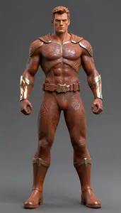 Male Superhero Sculpted Male Figure In Metallic Rust Outfit