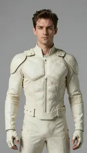 Male Superhero Suit Of Pale Bone Plates And Leather