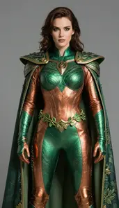 Superhero Emerald And Copper Bodysuit With Leaf Carved
