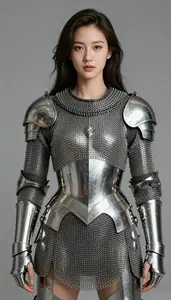 Woman Superhero Armor Of Polished Steel Plates Strapped Over