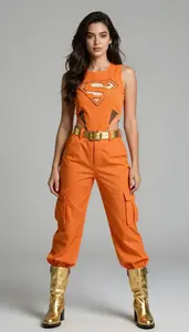 Woman Superhero Goldenrod Sleeveless Top With Orange