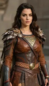 Woman Superhero Leather And Hide Armor In Earthy Brown Tones