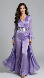 Woman Superhero She Wears Flowing Lavender Silk Pants And A