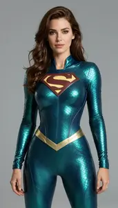 Woman Superhero She Wears Form Fitting Attire In Deep Teal