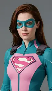 Woman Superhero Teal And Pink Tactical Suit Open Face
