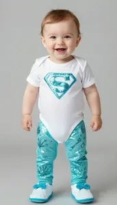 Baby Boy Super Hero Crystalline Aqua White Bodysuit With