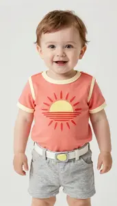 Baby Boy Super Hero Coral Sunrise Tunic With Cream Edges And
