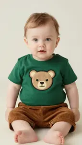 Baby Boy Super Hero Deep Evergreen Top With A Friendly Bear
