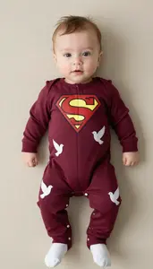 Baby Boy Super Hero Deep Plum Jumpsuit With A Pattern Of