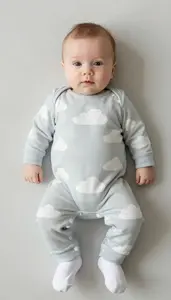Baby Boy Super Hero Misty Gray Romper With White Cloud Motif