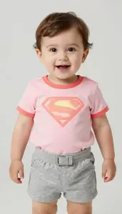 Baby Boy Super Hero Soft Pink Sunrise Top With Coral Edges
