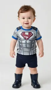 Baby Boy Super Hero Steel Gray Armor Style Top With Cobalt