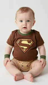 Baby Boy Super Hero Warm Brown Ranger Shirt With Olive Trim