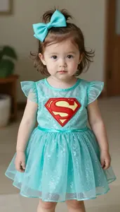 Baby Girl Superhero Turquoise Dress With A Sheer Glittery