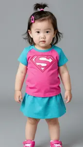 Baby Girl Superhero Turquoise And Fuchsia Color Blocked Top