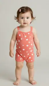 Baby Girl Superhero Coral Jumpsuit With A Sweetheart