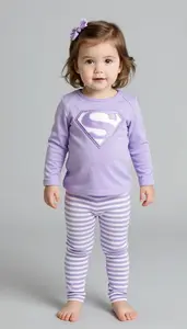 Baby Girl Superhero Lavender And White Striped Leggings With