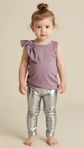 Baby Girl Superhero Silver Metallic Leggings With A Soft