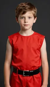 Boy Superhero Boy In A Sleeveless Tunic Of Bright Poppy With