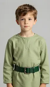 Boy Superhero Boy Wearing A Tunic Of Light Olive Green With