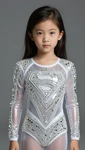 Girl Superhero Clear To White Or Grey Costume With A Very