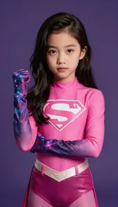 Girl Superhero Magenta Mist Suit Nebula Gloves
