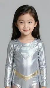 Girl Superhero Pale Silver Costume That Shimmers With A