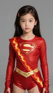 Girl Superhero Ruby Red Suit With Phoenix Emblem Ember Sash