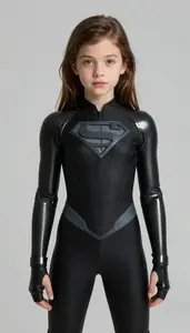 Girl Superhero Sleek Black Bodysuit With A Subtle Web