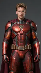 Male Superhero Copper Red And Graphite Combat Armor With