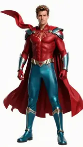 Male Superhero Male Hero In Sleek Ruby Ensemble Shirtless