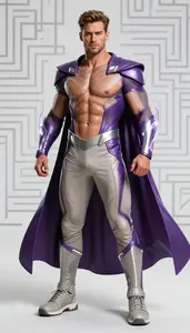 Male Superhero Muscular Male Warrior In Iron And Mauve