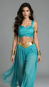 Woman Superhero She Wears Flowing Turquoise Trousers And A