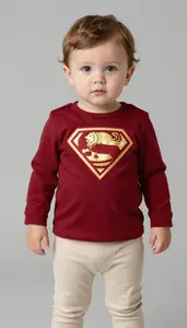 Baby Boy Super Hero Deep Crimson Red Top With A Golden Lion