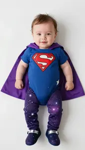 Baby Boy Super Hero Indigo Purple Cape Over Royal Blue