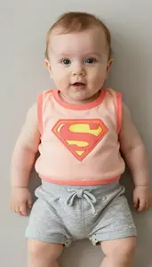 Baby Boy Super Hero Soft Peach Sunrise Vest With Coral Trim